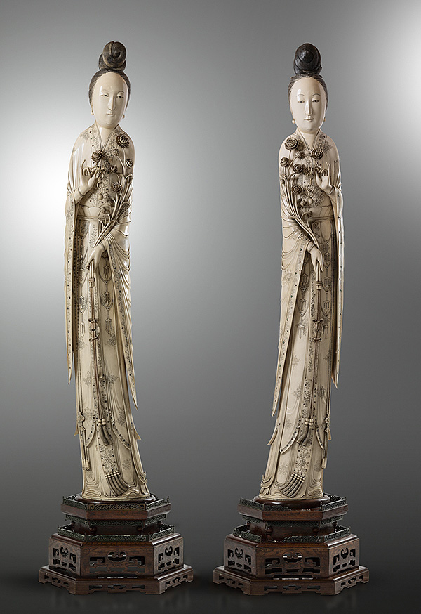 exceptionally rare pair of princess in carved and inlaid ivory - Exceptionally rare pair of princess in carved and inlaid ivory - XIX century - various