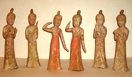 groupe de 4 musiciens avec 2 danseuses - Groupe de 4 musiciens avec 2 danseuses - Dynastie Tang ( 618-906 ) - archives