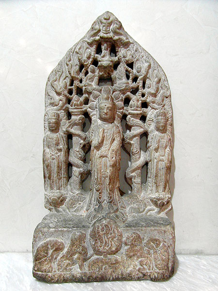 white marble stele - White marble stele - Tang dynasty triad (618-906) - files
