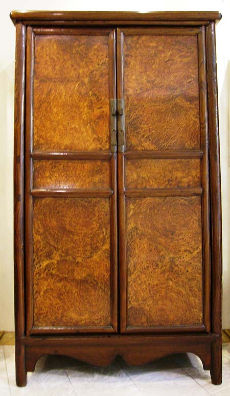 pair of large elm wood cabinets with elm-burl wood  doors - Pair of large elm wood cabinets with elm-burl wood  doors - Begining of XIXth century - files
