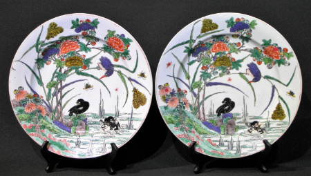 paire de plats famille verte - Paire de plats Famille Verte - Epoque Kangxi (1662-1722) - porcelaines