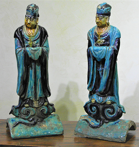 paire de tuiles faitières en grès émaillé turquoise - Paire de tuiles faitières en grès émaillé turquoise - Dynastie Ming XVII° siècle - terres-cuites